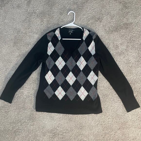 Black and red Cashmere Argyle Sweater Y2K Preppy Cozy Fall Winter Size XL - Picture 1 of 8